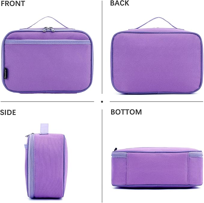 FlowFly Kids Lunch box Insulated Soft Bag Mini Cooler Back to School Thermal Meal Tote Kit for Girls, Boys, Purple