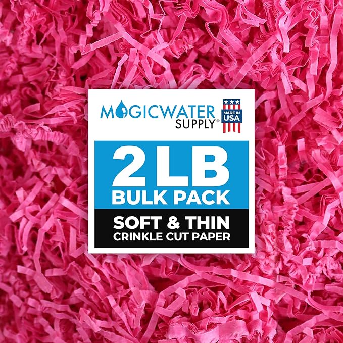 MagicWater Supply Soft & Thin Crinkle Cut Paper - 2 LB - Raspberry - Paper Shred Filler for Gift Wrapping, Basket Filling, Birthdays, Weddings, Anniversaries, Valentines Day, and other occasions
