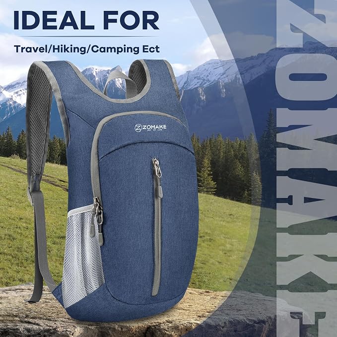 ZOMAKE 10L Ultra Lightweight Packable Backpack, Small Daypack Light Foldable Backpacks Water Resistant Day Bag for Hiking(Navy Blue) | Water Resistant Collapsible Backpacks for Women Men, Everyday Carry, Multi Compartment Storage,Adjustable Strap(Navy ...