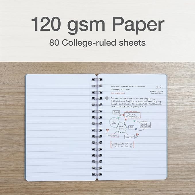 Oxford Poly Spiral Notebooks, Small 5.7 x 8.5" Book, Thick Poly Cover, White Paper, College Rule, 80 Sheets/160 Pages, Neutral Colors, 4 Pack (69721)
