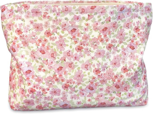STARDW Aesthetic Floral Makeup Bag Cute Small Cosmetic Bags for Women Girls, Travel Toiletry Bag Large Capacity Zipper Makeup Pouch, Purse Organizer Pouches