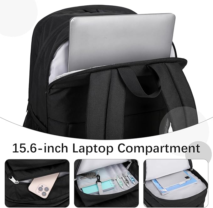 abshoo 34L Large Backpack for School Water Resistant Women Men Bookbag For College, Middle High School, Travel (Black)