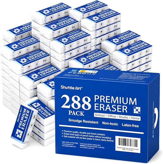 Erasers, Shuttle Art 288 Pack Premium Erasers Bulk, White Eraser Classroom Set for Kids Teachers as School and Office Supplies