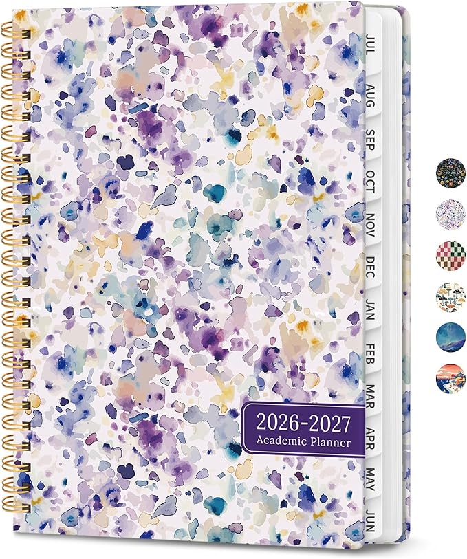 Planner 2026-2027, Academic Planner Weekly and Monthly, Jul 2026 - Jun 2027, Spiral Bound School Planning Tool with Tabs and Pocket, Perfect for Students & Teacher, 8.5" x 11", Purple Blocks