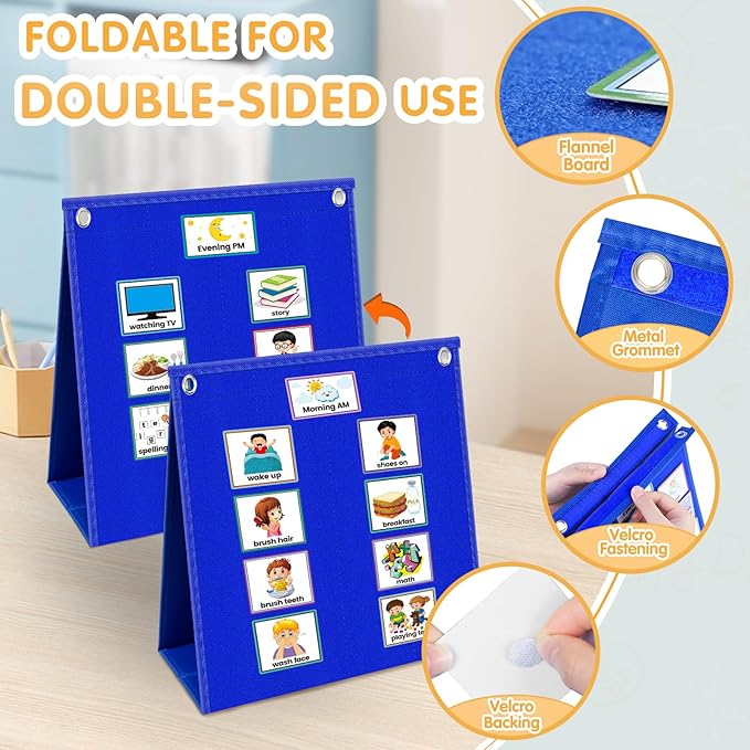 ALSLEA Visual Schedule for Kids with Autism Chore Chart for Toddler Planning Board Daily Routine Chart Autism Learning Materials Classroom, Home Use with 124 Cards (Blue)