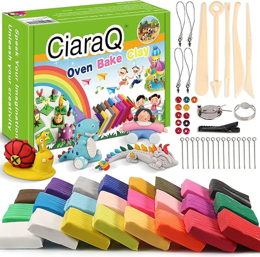 CiaraQ Polymer Clay 24 Colors Starter Kit - Oven Bake Modeling Clay for Kids & Artists, Non-Sticky DIY Clay with Sculpting Tools, Fun Gift for Children Ages 4+, 1.2 lb