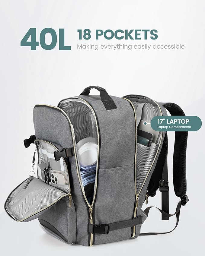 LOVEVOOK 40L Travel Backpack Flight Approved Carry on Backpack,3 Packing Cubes,Waterproof Personal Item Travel Bag,TSA Carry on Luggage Suitcase Travel Essentials,Gifts for Women & Men,fits 17" Laptop