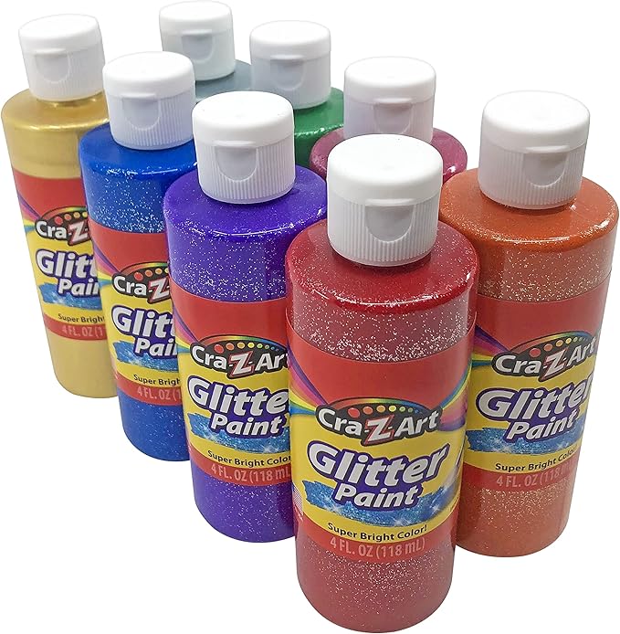 Cra-Z-Art Washable Glitter Paint Bulk Pack 8ct, Assorted Colors 4oz each bottle