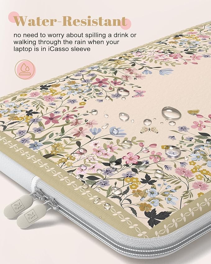 iCasso Laptop Carrying Case 13 inch,Stylish Computer Sleeve for Women Girl,13-13.6 inch Laptop Sleeves Compatible with MacBook Neo/Air/Pro 13-14 Sleeve, HP Dell ASUS Lenovo Chromebook Notebook,Flowers