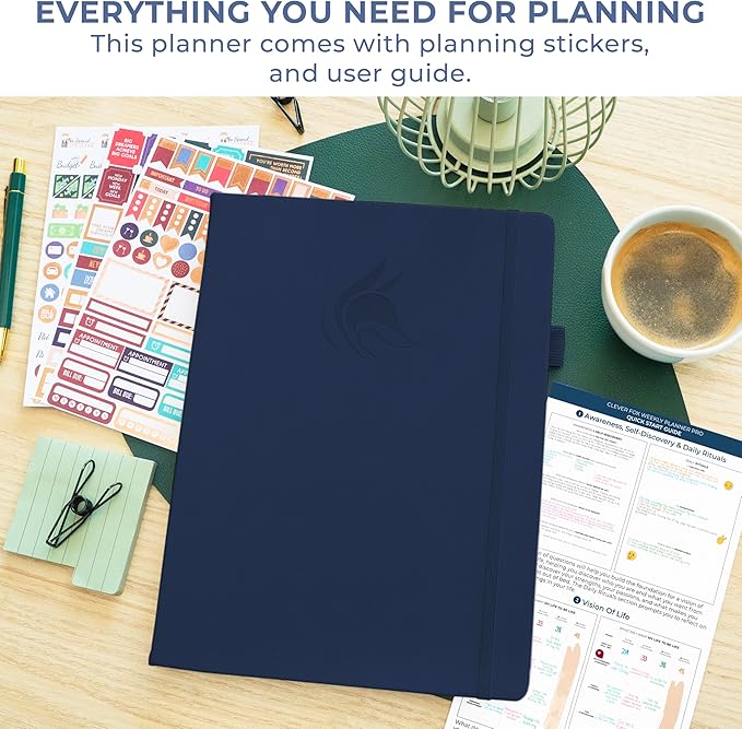 Clever Fox Planner PRO Schedule Dated (Jan 2026–Jan 2027) – Weekly & Monthly Life Planner with Time Slots, Appointment Book and Daily Organizer to Increase Productivity, A4 Hardcover – Dark Blue