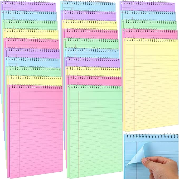 25 Pack Pastel Colored Legal Pads Top Bound Spiral Notebook College Ruled Steno Pads 8.5 x 11, 5 x 8 Inch Hard Cardboard Paper Notepad for Office School (8x11 Inch)