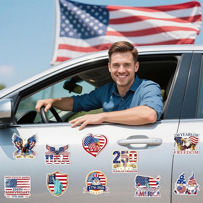 250th Anniversary America Car Magnets - Wxiben 12 Pcs USA 250 Years Freedom 1776-2026 Refrigerator Magnets Patriotic Fridge Car Magnetic Decorations Stickers for Vehicles Gifts Party Locker Decor