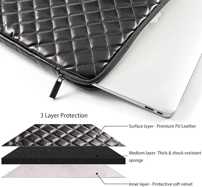 Puffy Laptop Sleeve 11 12 13 13.3 14 15 15.6 inch Puffy Laptop Case Protective Bag Quilted PU Leather Lined Padded
