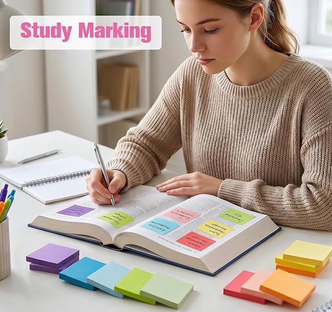 Agoer 1200 Sheets Mini Sticky Notes - 2 x 1.5 Small Sticky Pads, Clean Removal, Bright Colors Self-Stick Pads - Colorful Notes for Office, Home, School (12 Colors)