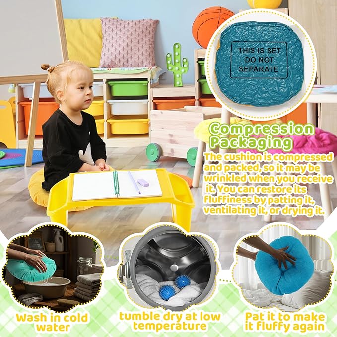 Supervitae 16 Pcs Kids' Lap Desk and Classroom Floor Cushions Set, Including Stackable Lap Tray 19.7 x 14.8 x 7.7'' & Floor Pillow 16'' for Classroom Kindergarten Daycare Nursery (Classic Colors)