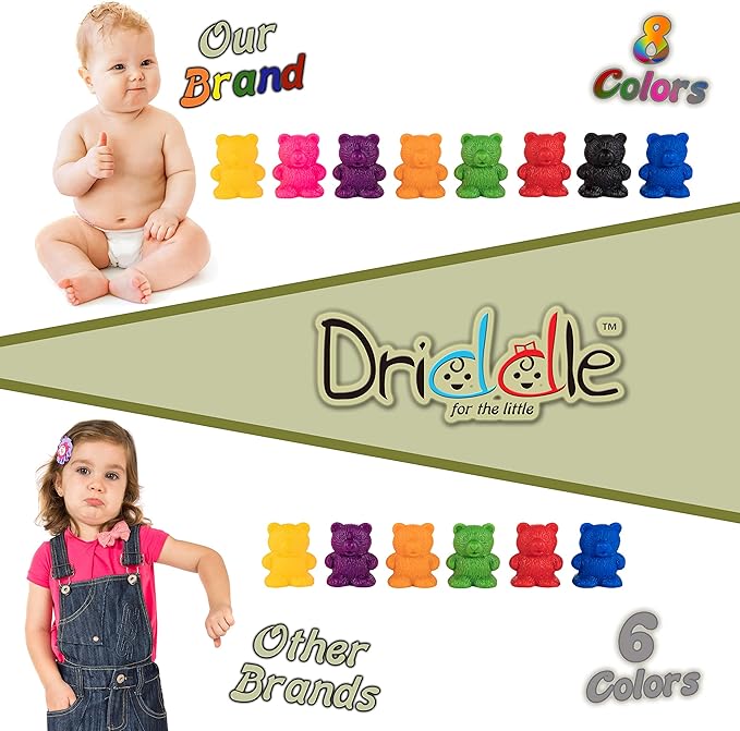 Driddle Colorful Counting Bears with Matching Cups - 80 Bears - Sort, Count & Color Recognition Learning Toy for Toddler & Kids - Montessori Education - Preschool Game