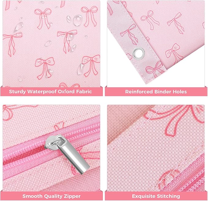 SKYDUE Pencil Pouch for 3 Ring Binder, 3 Pockets and Mesh Window | Zipper Pencil Pouch Pencil Bag with 3 Reinforced Grommets, Durable Organizer for School Supplies, Cables, Earbuds, Makeup