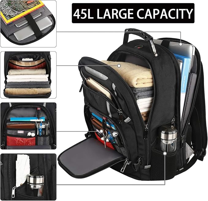 17 inch Laptop Backpack, Large Travel Backpack for Men Airline Approved and TSA Friendly, RFID Anti Theft Water Resistant Bookbag Fit for College High School Students Weekender