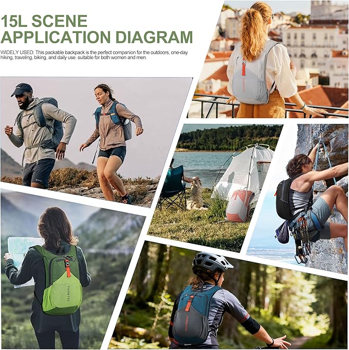 FIORETTO 10L/15L/20L Hiking Backpack for Women Men Mini Packable Backpack Lightweight Small Daypack for Travel Camping