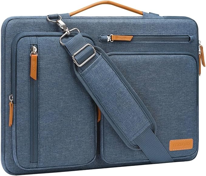 MOSISO 360 Protective Laptop Shoulder Bag,17-17.3 inch Computer Bag Compatible with MacBook, HP, Dell, Lenovo, Asus Notebook,Side Open Messenger Bag with 4 Zipper Pockets&Handle, Haze Blue
