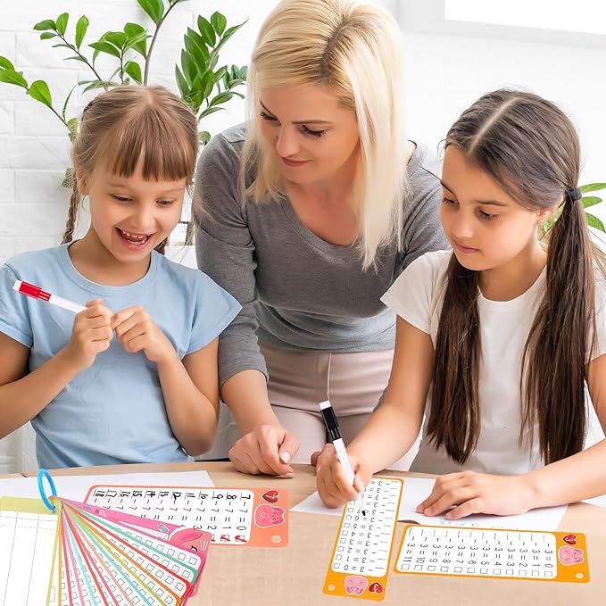15Pcs Subtraction Flash Cards, Subtraction Chart 1-12 with 2 Dry Erase Pens 1 Rings, Time Table Flash Cards for 1st to 3rd Grades Fun Learning with Math Game