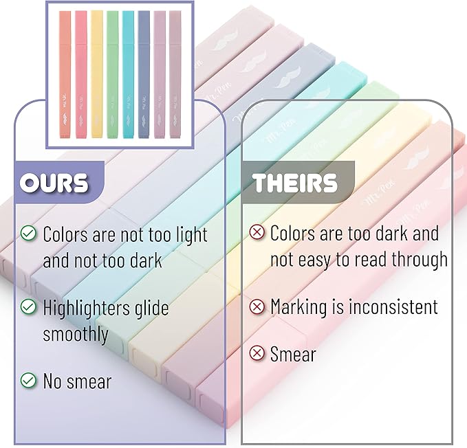 Mr. Pen- Aesthetic Highlighters No Bleed, 8 Pack, Candy Colors, Chisel Tip, Cute Highlighters Assorted Colors for Journaling, Highlighting, Underlining, Fast Dry, Back to School Supplies