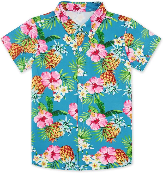 Enlifety 2-10T Kids Hawaiian Shirt Boys Short Sleeve Button Down Shirts Hawaii Summer Casual Blouse
