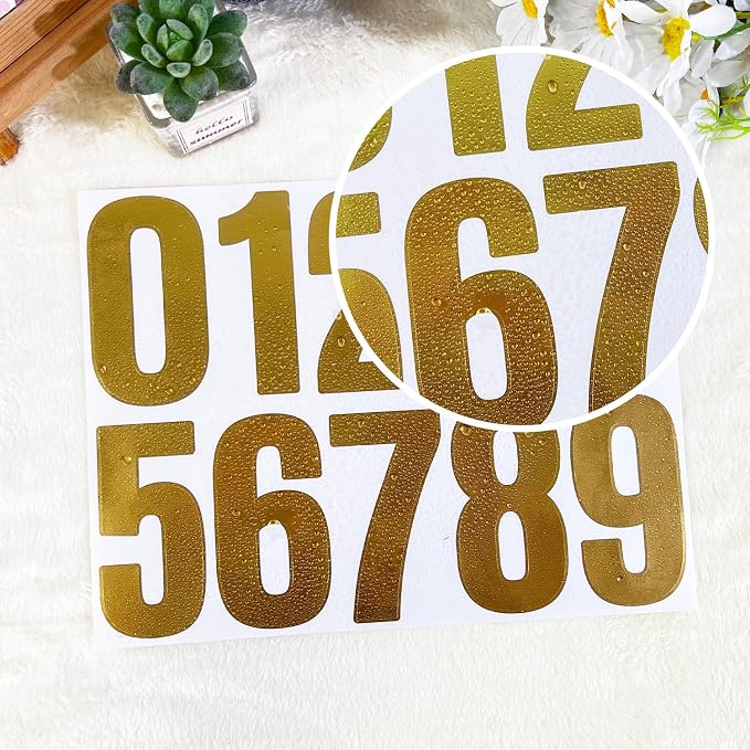 Vinyl Number Stickers 4 Inch, 6 Sheets Decorative Number Decals for Mailboxes, Wedding Decorations, Event Signs, Party Displays and Personalized DIY Projects (Gold)