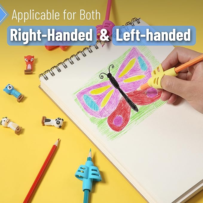 Mr. Pen- Pencil Grips for Kids Handwriting, 4 Pack with 4 Clips, Candy Color, Flexible Silicon Pencil Holder for Kids, Right & Left-Handed