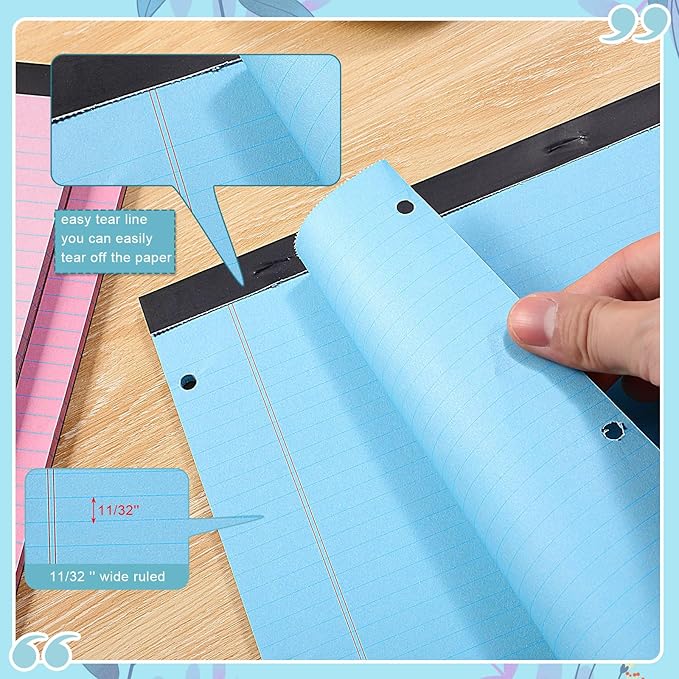 Fuutreo 12 Pcs 8.5'' x 11'' Colored Legal Pad Wide Ruled Loose Leaf Paper 3 Hole Punched Landscape Pads 50 Sheets Per Notepad Assorted Color Pastel Writing Pad Filler Paper for college(Vivid Color)