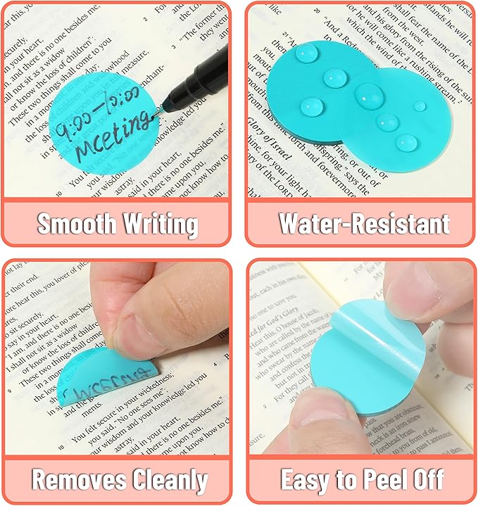 Mr. Pen- Round Transparent Sticky Notes, 1.1” Diameter, 14 Pads, 560 Sheets, Colorful, Water-Resistant See-Through Sticky Notes & Fineliner, Smooth Writing, Note Tabs for Bible Journaling, Studying