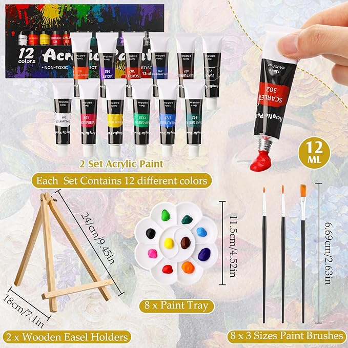 Cholemy 36 Pcs Paint and Sip Kit for Adults 8''x10'' Pre Drawn Canvas for Painting DIY Afro Acrylic Painting Kit Wood Easel Brushes Date Night Bulk for Father's Day Party Gifts(Floral Lady)