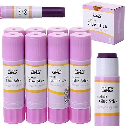 Mr. Pen- Disappearing Purple Glue Sticks, 8 Pack, Washable, Glue Sticks, Scrapbooking Glue