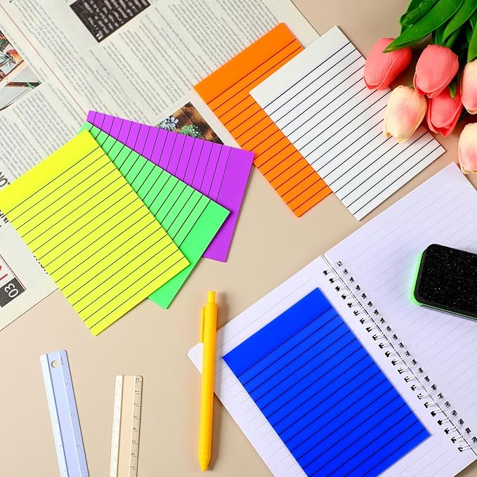 Yinder 6 Pack Pastel Transparent Sticky Notes Translucent Clear Lined Self Stick Note, Back to School Gifts for Bible Tabs, Book Tabs, School Supplies Office, 30 Sheets/Pack, 4 x 6'' (Bright Color)