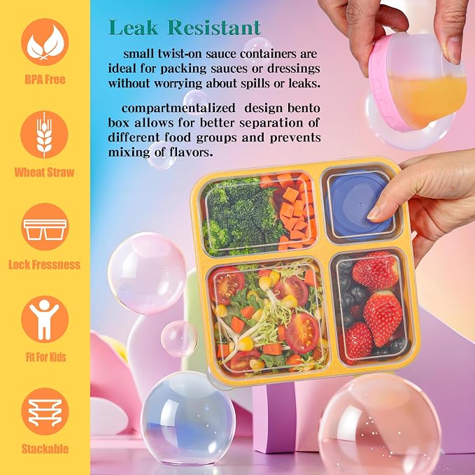 TOUWMX Original 40OZ Lunchable Container with Dressing Container, 4 Compartments Bento Box Lunch Box Microwave Safe Meal Prep Containers Snack Containers for Kids, 4 Pack Lunch Box for Adults