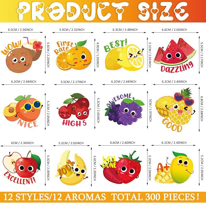 Jetec 300 Pcs Scratch and Sniff Sticker for Kids Smelly Scented Motivational Reward Stickers Teacher Incentive Positive Decal for Student Classroom Chart School Supplies(Fruity)
