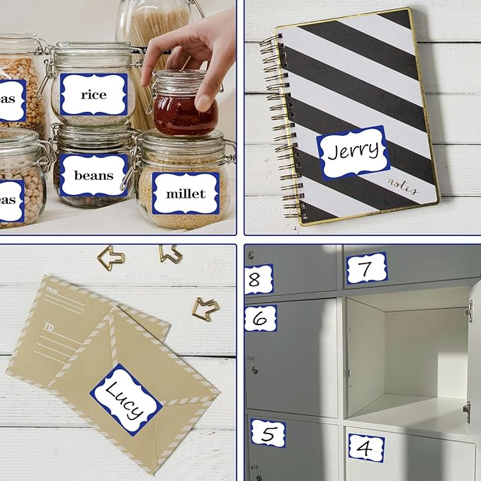 Plain Name Tags Sticker White with Blue Border 3" x 2" Sticky Name Stickers,Nametags 200 Pcs Adhesive Name Tag Labels, Stickers for Clothes,School,Office,Home,Classroom