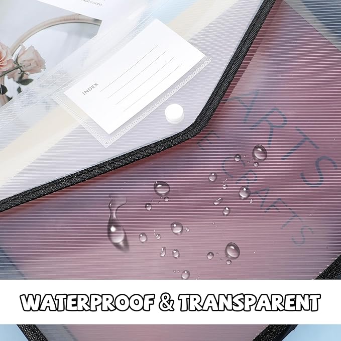 10 Pack Plastic File Folders, Transparent Expanding File Folder with Snap Closure A4 Size Waterproof Document Folder Large Files Folders Organizer for Receipt Office Supplies(Black, Horizontal)