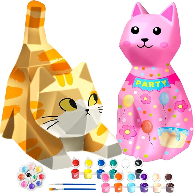 Goody King Paint Your Own Cat Lamp Art Kit, 2PCS DIY Night Light, Arts & Crafts for Kids Ages 8-12, Painting Kit for Girls Boys Age 4 5 6 7 8+, Art Supplies Cat Craft Birthday Gifts for Kids Ages 3+