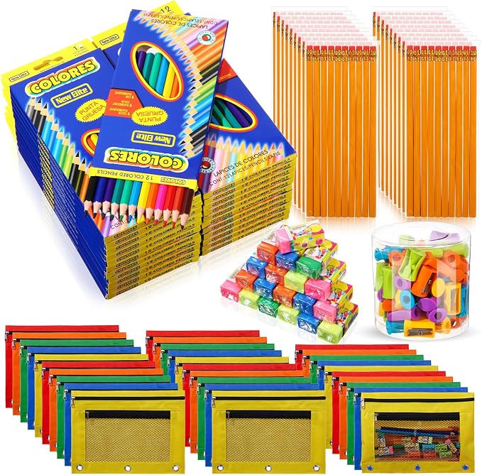 20 Sets Back to School Supplies Kit for Kids Include Colored Pencils, HB Pencils, Pencil Pouch, Erasers, Pencil Sharpener for Classroom School Office Desk Teacher Supplies