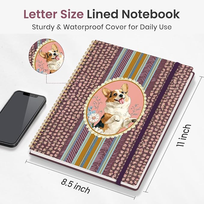 Taja Large Spiral Lined Journal for Women and Men, Notebook for Work