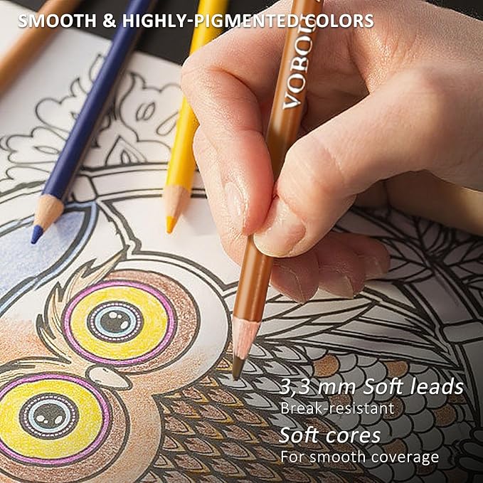 Vobou 72 Colors Artist Colored Pencils Set for Adult Coloring Books, Soft Core Coloring Pencils, Professional Numbered Drawing Pens for Layering Shading Blending, Gift Tin Box for Beginners