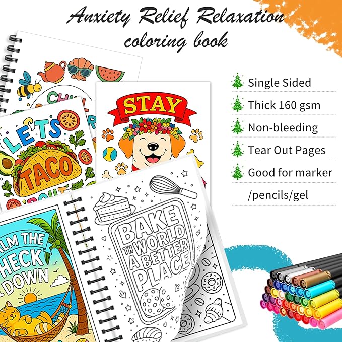 Jekohor Adult Coloring Book,Coloring Books for Adults Relaxation with 36 Markers,Funny Chill-Sweet Puns Includes 30 Pattern,Anxiety Relief-The Perfect Mindfulness Stress-Relieving Gifts for Women