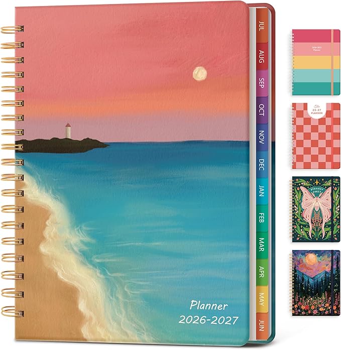 Planner 2026-2027 Monthly and Weekly Academic Planner July 2026 - June 2027, Hardcover Calendar 2026-2027 Agenda Daily Planner for Student Teacher School Office Supplies, 7.4" x 10.2", Sea Sunset