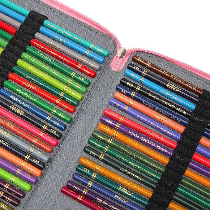 Vomgomfom 200 Slots Pencil Bag, 4-Layer Zipper Portable Art Supply Organizer, PU Leather Large Capacity Colored Pencil Case with Handle for 200 Watercolor Pens, Gel Pens (Pink Rose)