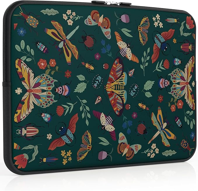 iCasso Laptop sleeve 13 inch for MacBook Air 13-13.6 inch,Retro Laptop case for Macbook Pro 13 inch, Slim Protective Travel Carrying Case for MacBook Pro 14 inch, Chromebook, HP, Dell, Green Butterfly