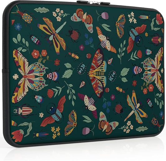 iCasso Laptop sleeve 13 inch for MacBook Air 13-13.6 inch,Retro Laptop case for Macbook Pro 13 inch, Slim Protective Travel Carrying Case for MacBook Pro 14 inch, Chromebook, HP, Dell, Green Butterfly