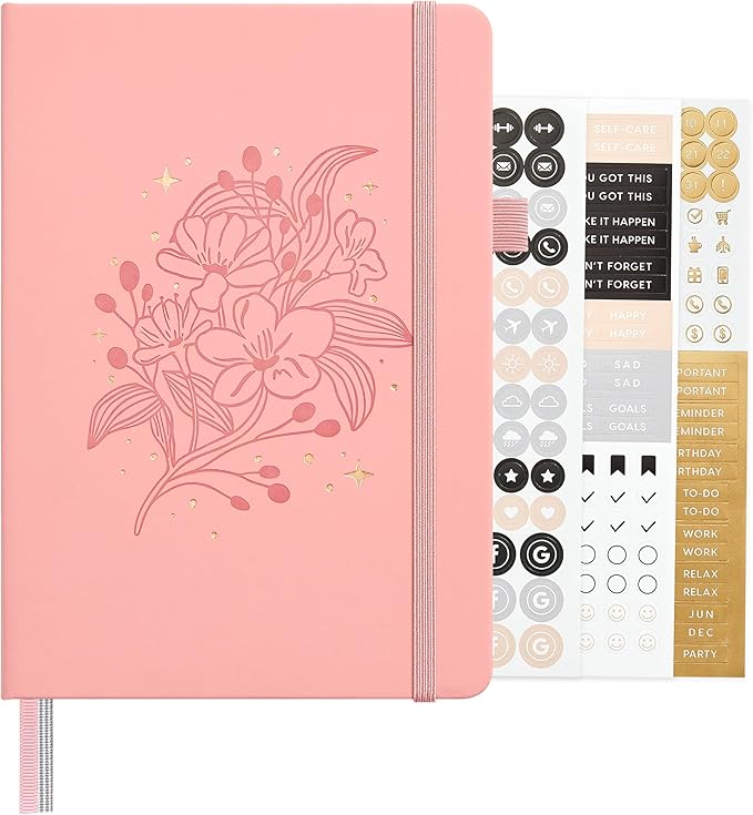 &And Per Se Dotted Journal Notebook, A5 Hardcover Aesthetic Dotted Notebook – 160 Pages 100gsm Thick Dot Grid Paper, 3 Sticker Sheets – Gift-Ready Journaling Kit for Women (Blush)