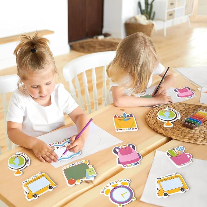 Xqumoi 30 Pack Back to School Sticky Notes - Blackboard Apple Book Globe Bus Shaped Self-Adhesive Writing Memo for Kids Teens Welcome Back Gift School Classroom Office Home Reminder Notepad Supplies