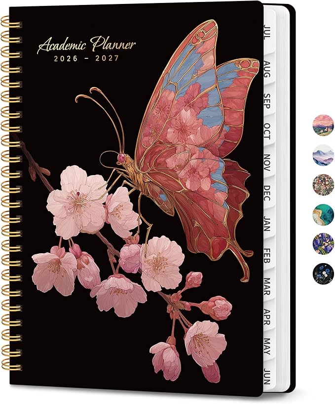 Planner 2026-2027, Monthly and Weekly Academic Planner July 2026 - June 2027, Hardcover Student Teacher Planning Agenda Calendar Book with Tabs, Perfect for Office School Supplies, A5 (6.3" x 8.5") - Blossom Flight
